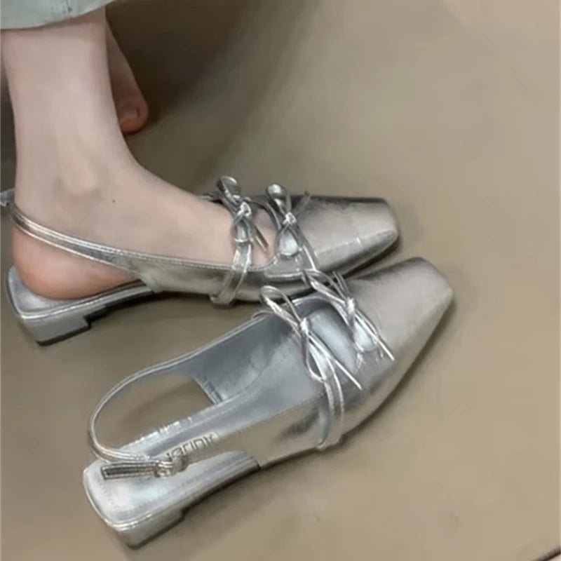 LBSFY  -Summer Women Flower Cover Toe Sandals Fashion Butterfly-knot Low Heel Shoes Ladies Casual Dress Street Style Sandalis