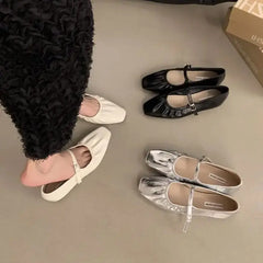 LBSFY -New Brand Women Flats Fashion Square Toe Shallow Mary Jane Shoes Soft Casual Ballet Shoes Slingback Shoes Mujer