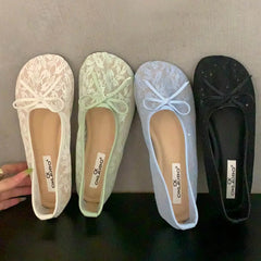 LBSFY -Summer Fashion Concise Round Head  Women Ballet Flats Low Heels Bow Mesh Party Slide Mules Casual Shoes Zapatos De Mujer