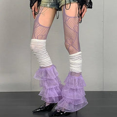 Lbsfy Women Purple Stocking Sexy Lace Leg Covers Love Hollow Mesh Thigh Garter Stockings Pantyhose Nude Party Suspender Tights