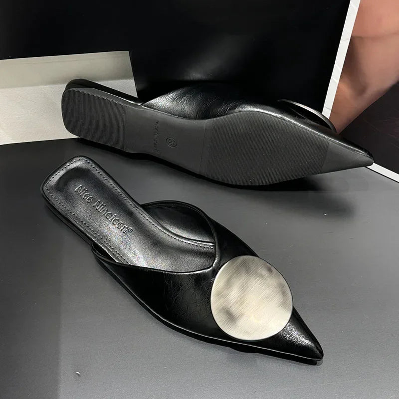Lbsfy Women Slippers Designer Flat Sandals Summer Slides Non-slip Metallic Color Fashion Footwear Brand Pointed Toe Mules Ladies