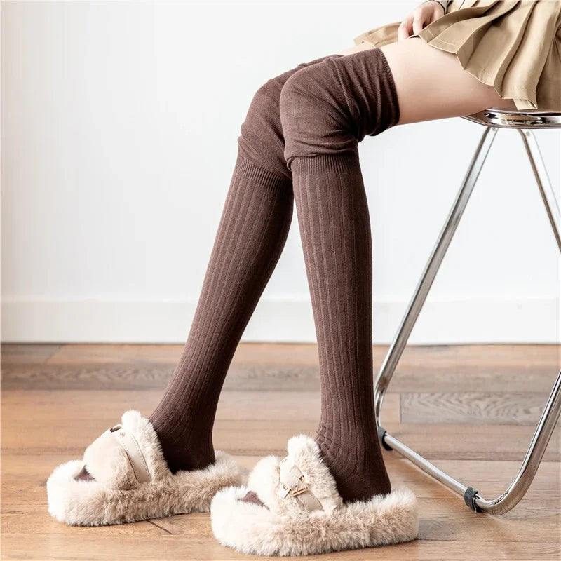 Lbsfy New Solid Color Thigh High Stockings Women Trendy Casual Over The Knee Female Long Socks Thermal Warm Cotton Tall Tube Leggings
