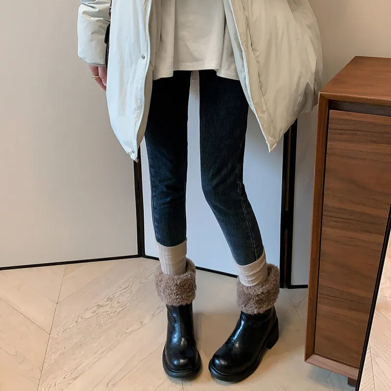 LBSFY  -  Fashion Short Boots Women's New High Quality Genuine Leather Boots Winter Warm Wool Boots Round Head High Heels Boots