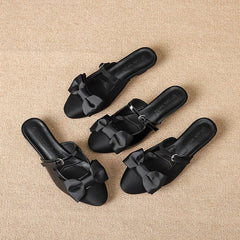 LBSFY  -  2024 Spring New Korean Fashion Bow Sweetheart Baotou Outer Wearing Slippers Flat Bottom Mueller Slippers for Women