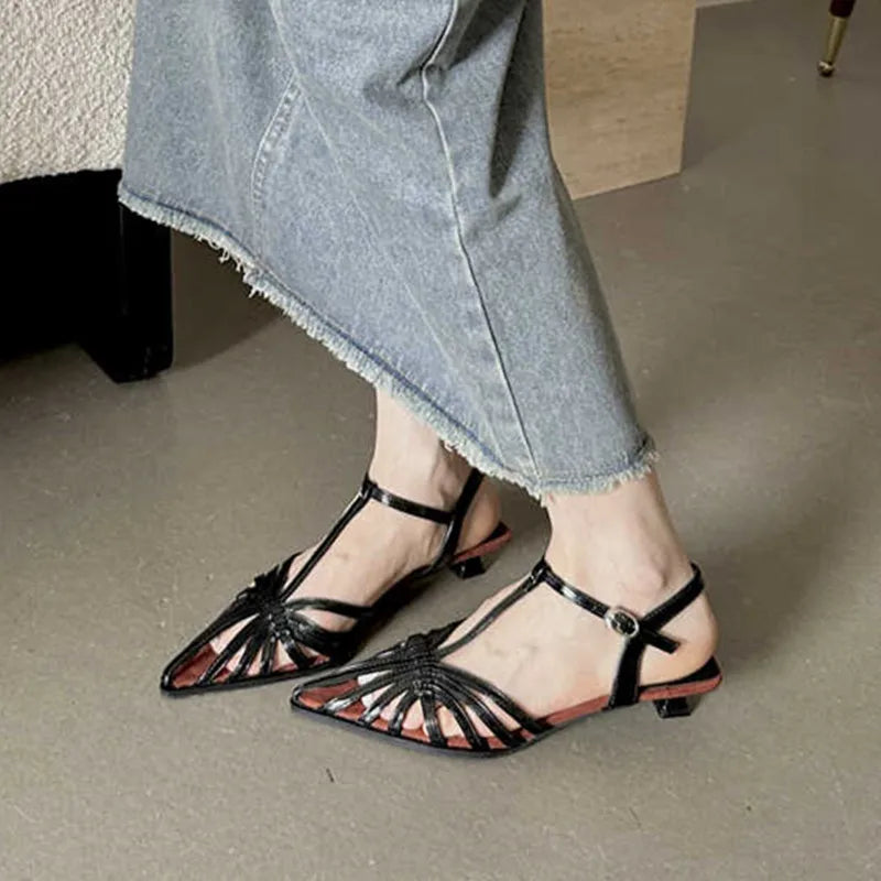LBSFY  -  Summer Heels Women Sandal Fashion New Brand Gold Narrow Band Ladies Slingback Shoes Ankle Srtrap Dress Slides Mujer