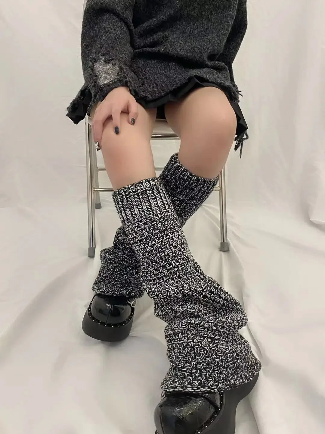 Lbsfy Flared Leg Warmers Women Kawaii White Winter Loose Boot Stocking Girl Uniform Knitted Cute Knee-High Leg Warmers Japanese Fluffy