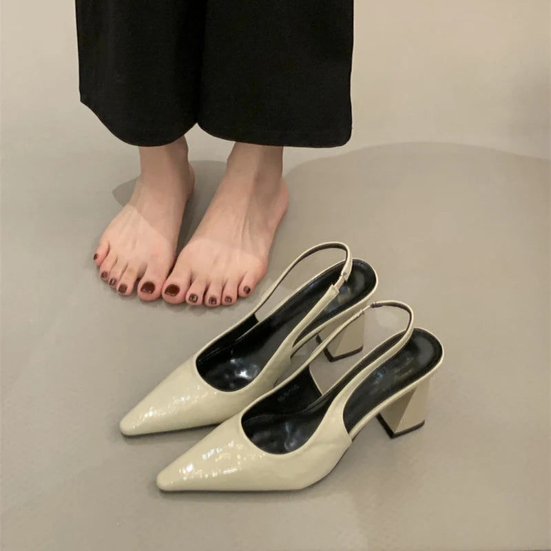 LBSFY  Summer Women's Thick Heel Sandals Fashion Cover Toe Slip On Shoes Design Style Party Dress Female Shoes