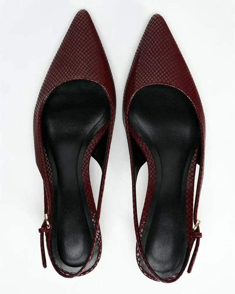 LBSFY  -  Luxury Designer Serpentine Leather Low Heeled Slingbacks Women Pumps Sexy Pointed Toe Heels 2025 Summer Sandals Zapatos De Mujer