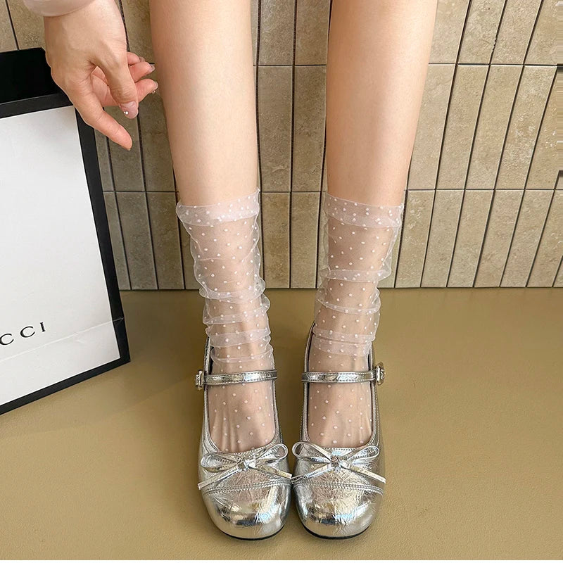 LBSFY -Ballet Style Butterfly-knot Mary Jane Shoes for Women Concise Dress Thick Heel Ladies Footwear