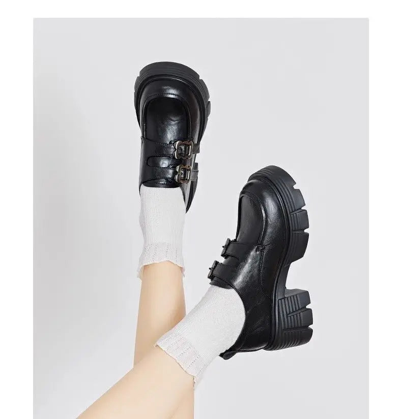 LBSFY -Women's High Heel Soft Leather Shoes Spring Thick Bottom Platform Mary Jane Shoes Retro Japanese Jk Uniform Lolita Shoes Women
