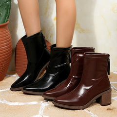 LBSFY -New Style Autumn Boots Women Split Leather Shoes for Women Square Toe Chunky Heel Shoes Casual Zipper Modern Boots Zapatos Mujer
