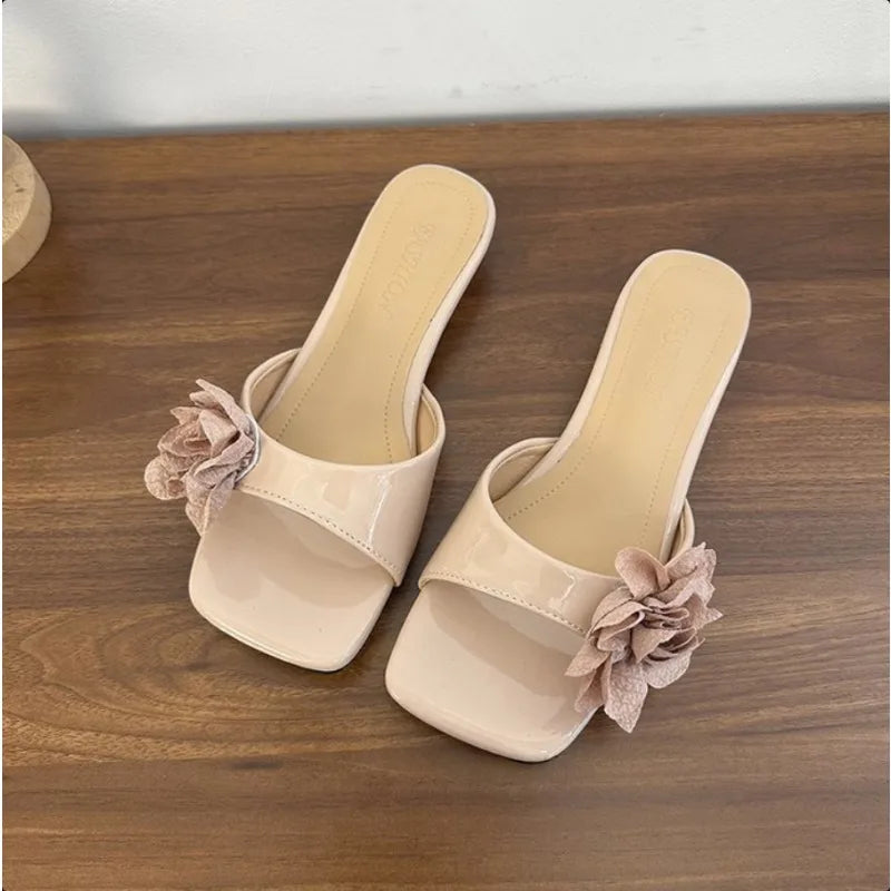 LBSFY -Women French Flowers Slippers Summer Slides Open Toe Flat Casual Shoes Leisure Sandal Female Vacation Beach Flip Flops