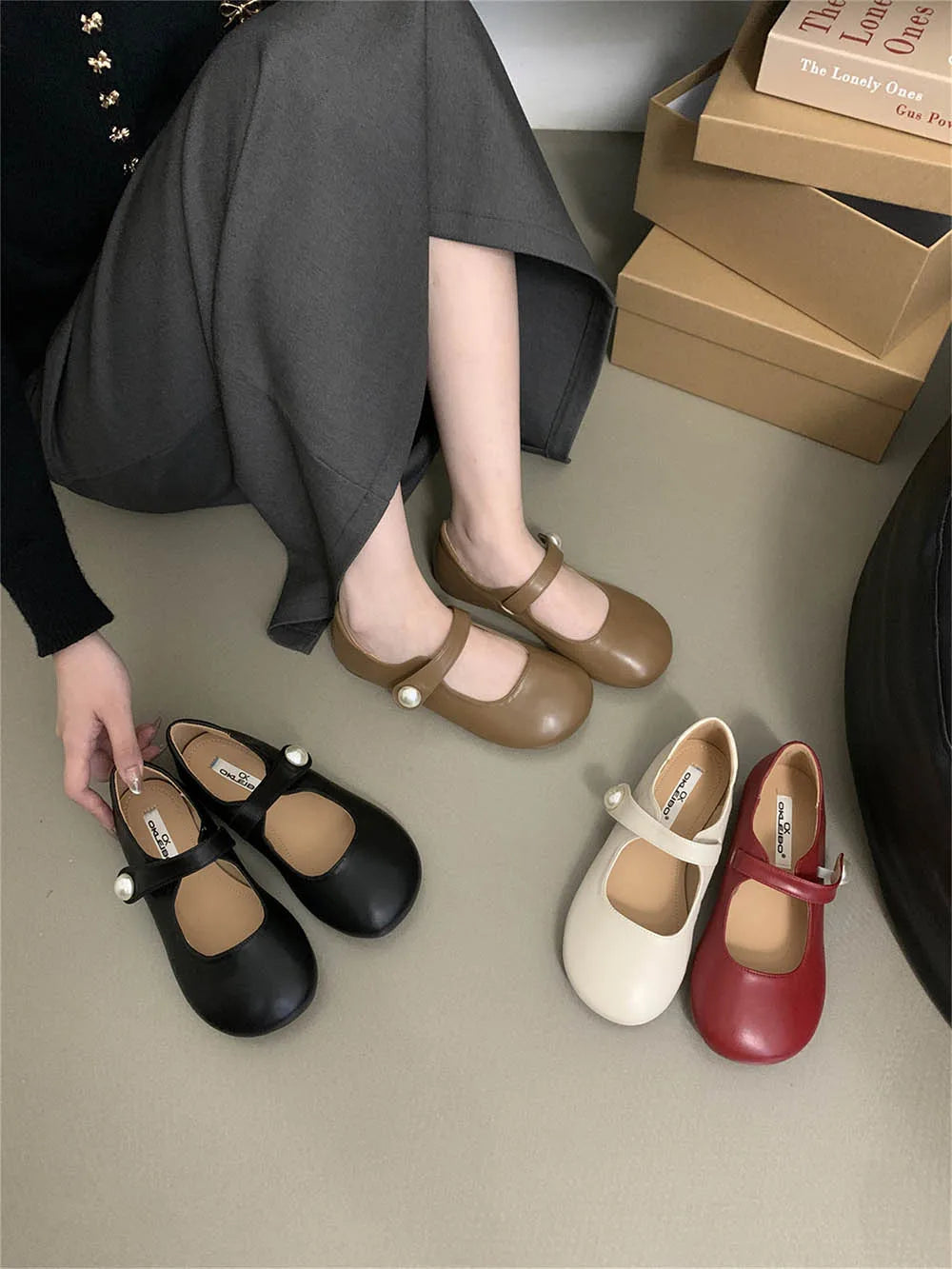 LBSFY  -  Fashion Women Loafers Flats Ballet Dance Shoes Casual Daiy Outside Dress Shoes Flat Low Heeled Black Brown Beige Red Belt Buckle