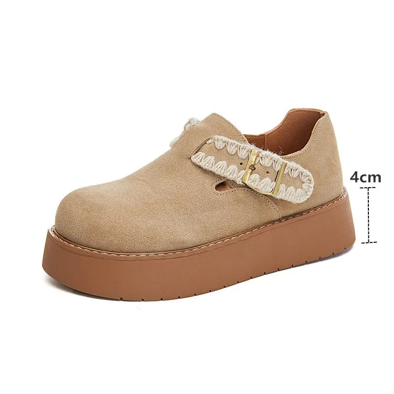 LBSFY  -  Women Spring Shoes Genuine Leather 2025 Spring New Platform Women's Loafers Suede Flat Retro Casual Shoes Women
