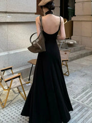 LBSFY -Women's Sexy Vintage Summer Backless Dresses Slit Fit Sleeveless Spaghetti Strap Halther Evening Dress Club Party Prom Chic New