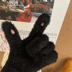 Lbsfy Lolita Winter Warm Knitted Full Finger Gloves Women's Ribbon Ties Lace Touch Screen Gloves Lady Thickened Fleece Woolen Mittens