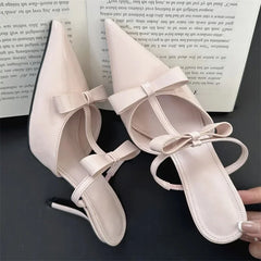 LBSFY -Spring Summer Butterfly-Knot Patent Leather Pointed Toe Women Slippers Fashion Thin Heels Elegant Pumps Mules Shoes