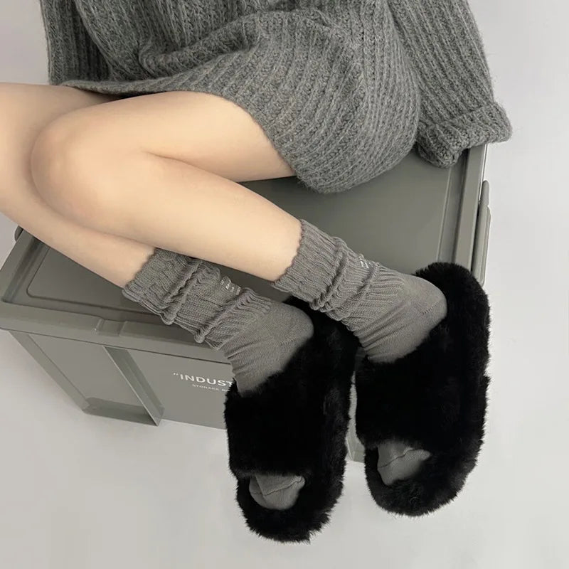 Lbsfy Unisex Socks Knit Solid Color Thick Line Sports Socks Middle Tube Folds Autumn/Winter Print Letter Socks