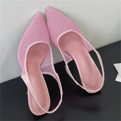 LBSFY -Summer Breathable Mesh Pointed Toe Women Pumps Elegant Slingbacks Thin Low Heels Party Dress Shoes BIG SZIE 43