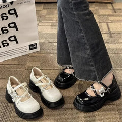 LBSFY  -Thick Soled Mary Jane Shoes for Women  New Sweet Buckle Loafers Pearl Chain Round Toe Platform Dress Lolita Shoes Pumps