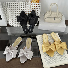 LBSFY - Brand Women Slippers Fashion Summer Bow Flat Sandals Outdoor Beach Slippers Women Flat Shoes Women Dress Slides Mujier
