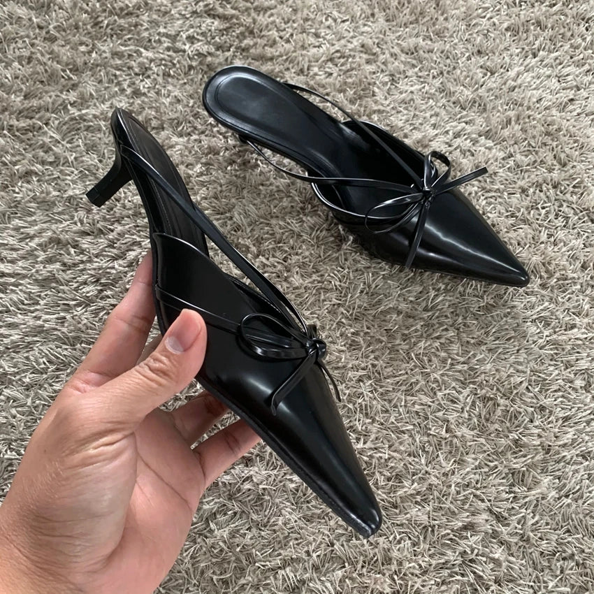LBSFY -New Fashion Design Butterfly-Knot Pointed Toe Low Thin Heels Mules Slippers Women Pumps Shallow Slingback Sandal Female Shoes