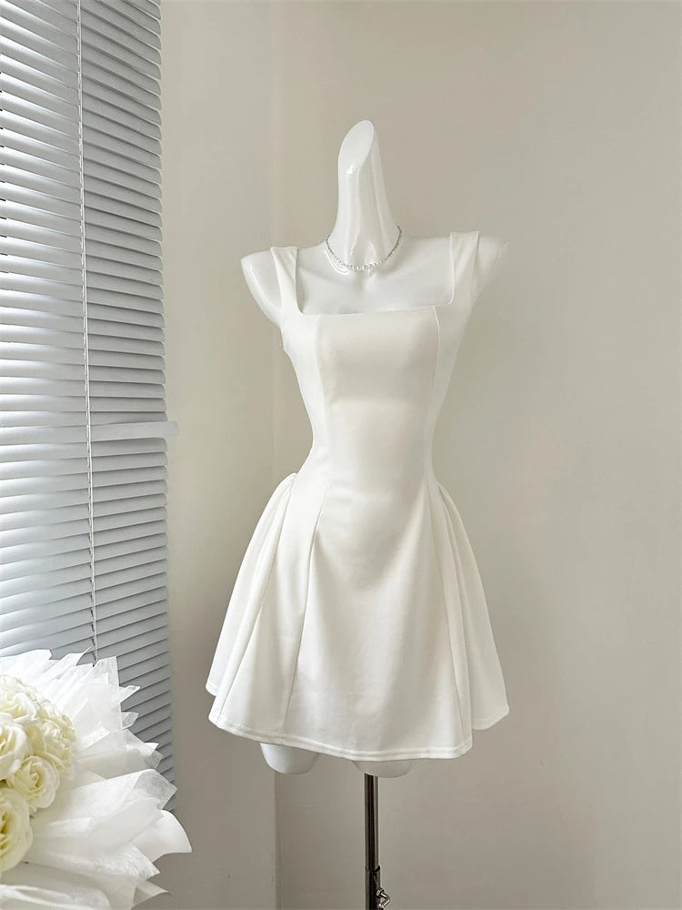 LBSFY -Elegant France Princess Women Short Dresses Summer Plain Corset Sweet Tutu Dress Party Evening Wide Straps Clothes 2025 New