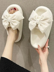 LBSFY  -  Cosay Home Floor Thick Soled Fashion Office Slippers Women Pure Color Bow Hospital Indoor Wear Height Ribbon Fit Slippers 2024