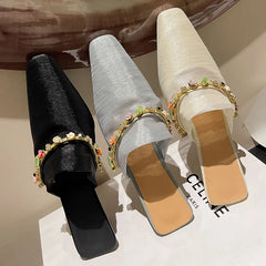 LBSFY  -   Fashion Sandals Women New High Quality Elegant Ice Mesh Crystal Slippers Banquet Dress Modern Muller Slippers