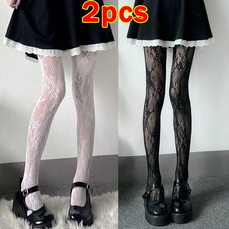 Lbsfy Fishnet Mesh Lace Pantyhoses  Flower Stockings Women Sexy Floral Rattan Leggings Gothic Mesh Hollowed Hosiery Female Tights