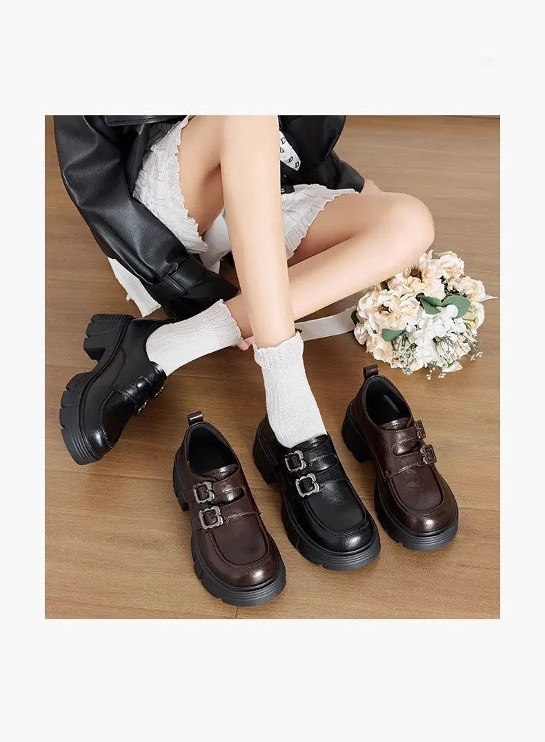 LBSFY -Women's High Heel Soft Leather Shoes Spring Thick Bottom Platform Mary Jane Shoes Retro Japanese Jk Uniform Lolita Shoes Women
