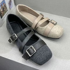 Lbsfy Belt Buckle Design Flat Mary Jane Shoes Women Comfort Soft Sole Leisure Women Shoes Shallow Fashion Elegant Ballet Shoes Female