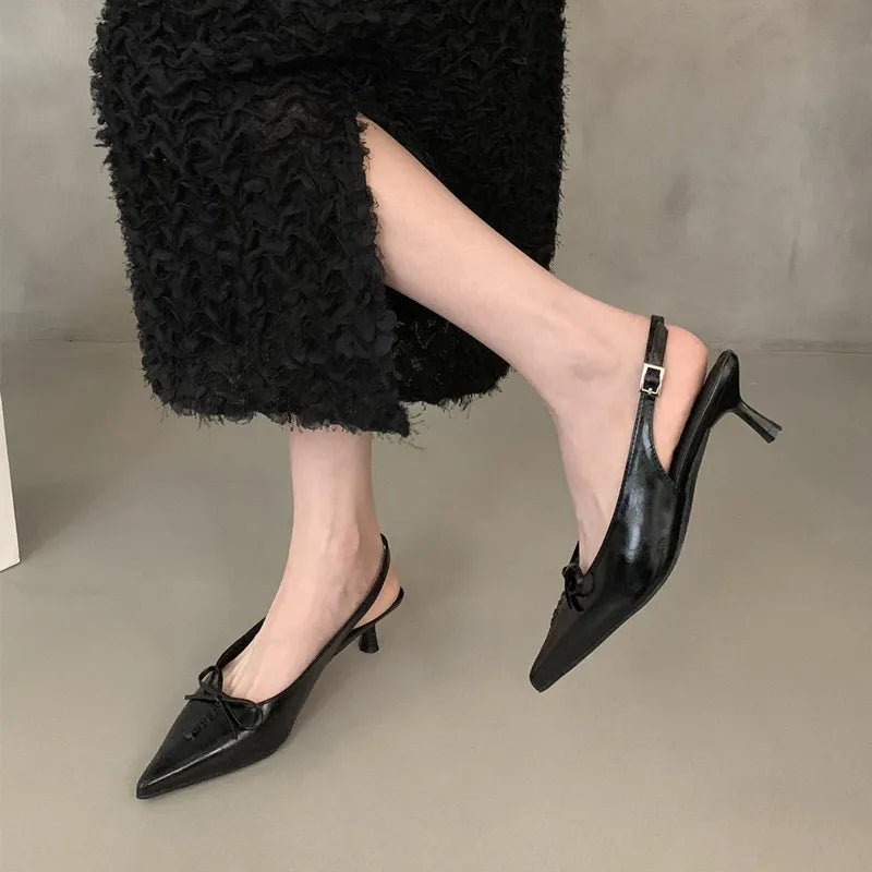 LBSFY  - Spring New Women Sandal Fashion Pointed Toe Shallow Slip On Dress Mules Shoes Thin Low Heel Slingback Sandals Muj