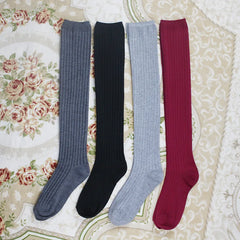 Lbsfy Women Solid Color Cotton Thigh High Over The Knee Stockings for Lady Girl Black White Grey Warm Long Stocking Sexy JK Y2K Medias