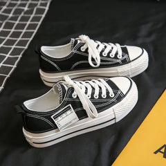 LBSFY -Solid Color Low Cut Korean Style Casual Thick Soled Canvas Shoes for Women Versatile Thick Soled Shoes for Heightening