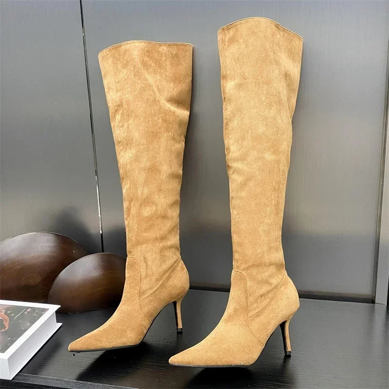 LBSFY -Autumn Winter Sexy Thin Heels Knee-High Boots Women Pointed Toe Party Prom Ladies Shoes Elegant Long Botas De Mujer