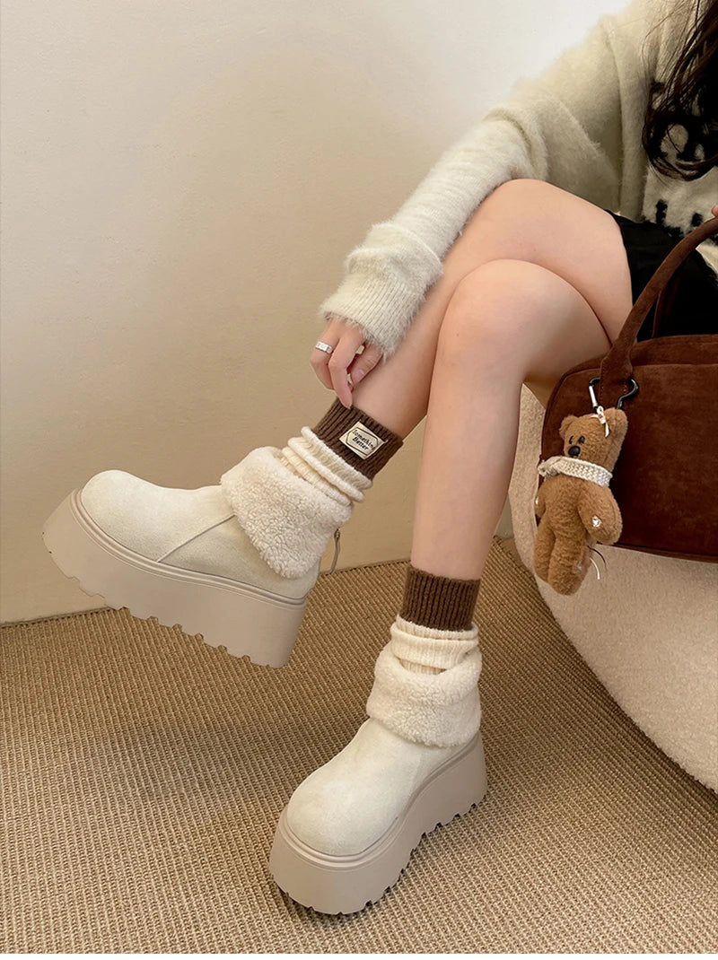 LBSFY  -  Winter Warm Plush Women Snow Boots Fashion Platform Flats Cotton Shoes Concise Short Botas De Mujer
