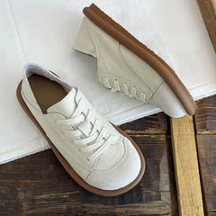 LBSFY  -  New Women's Shoes Flat Bottom Round Toe Flat Shoes Casual Lace Up Ladies Sneakers Mixed Color Soft Sole Beige Vulcanized Shoes