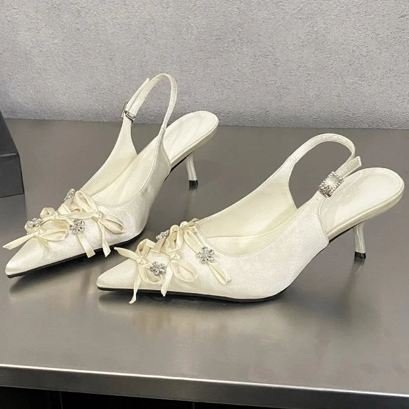 Lbsfy Designer Pointed Toe Thin High Heels Ladies Butterfly-knot Elegant Slingback Sandals Female Party Dress Shoes Women Pumps