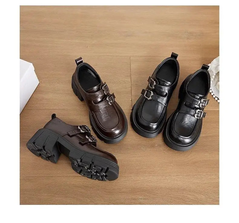 LBSFY -Women's High Heel Soft Leather Shoes Spring Thick Bottom Platform Mary Jane Shoes Retro Japanese Jk Uniform Lolita Shoes Women