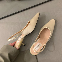 LBSFY  -  Spring New Women Sandal Fashion Green Round Toe Shallow Slip On Slingback Shoes Thin Low Heel Dress Pumps Slides