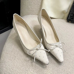 Lbsfy Fashion Elegant High Heels Women Butterfly-knot Pointed Toe Shallow Dress Shoes Comfort Low Heel Office Shoes Zapatos De Mujer