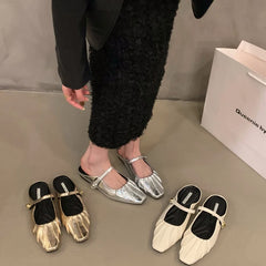 LBSFY  -  Summer Silvery Women Mules Slippers Fashion Elegant Slip On Singbacks Slides Shoes Ladies Comfort Square Toe Flats Sandalias