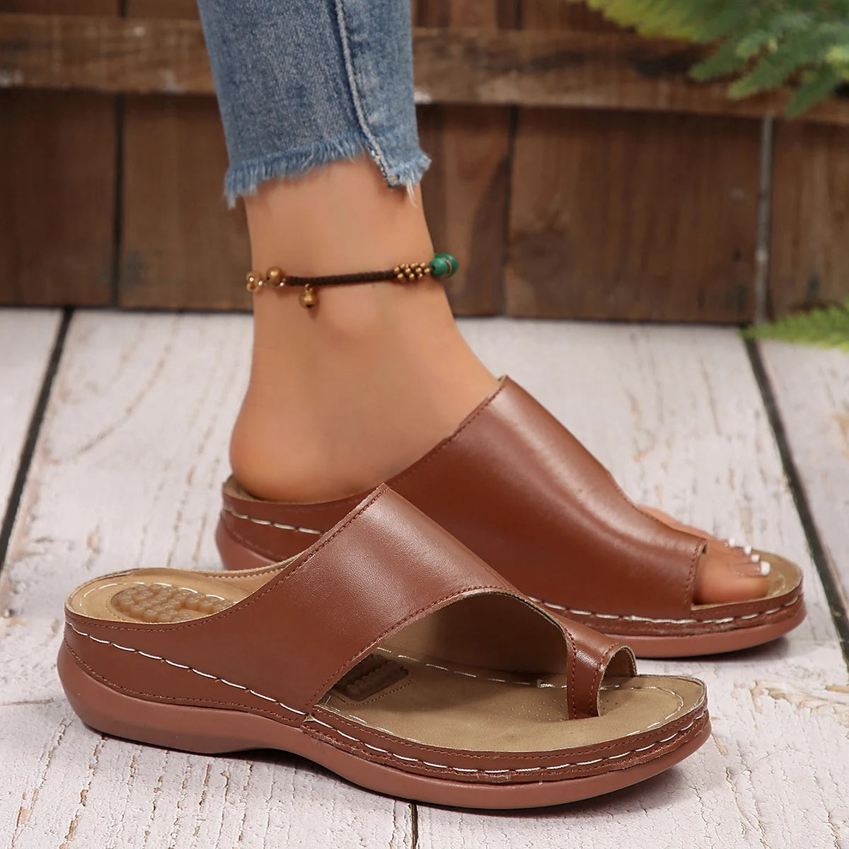 LBSFY -Gold Slip Toe Soft Sole Sandals Women Summer 2025 Comfortable Platform Casual Slides Woman Pu Leather Plus Size Flat Slippers