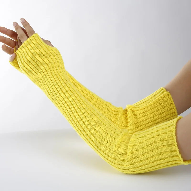Lbsfy New Long Fingerless Gloves Womens Winter Warmer Knitted Arm Sleeve Fine Casual Soft Girl Goth Clothes Women Punk Gothic Gloves