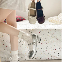 LBSFY -Ballet Style Butterfly-knot Mary Jane Shoes for Women Concise Dress Thick Heel Ladies Footwear