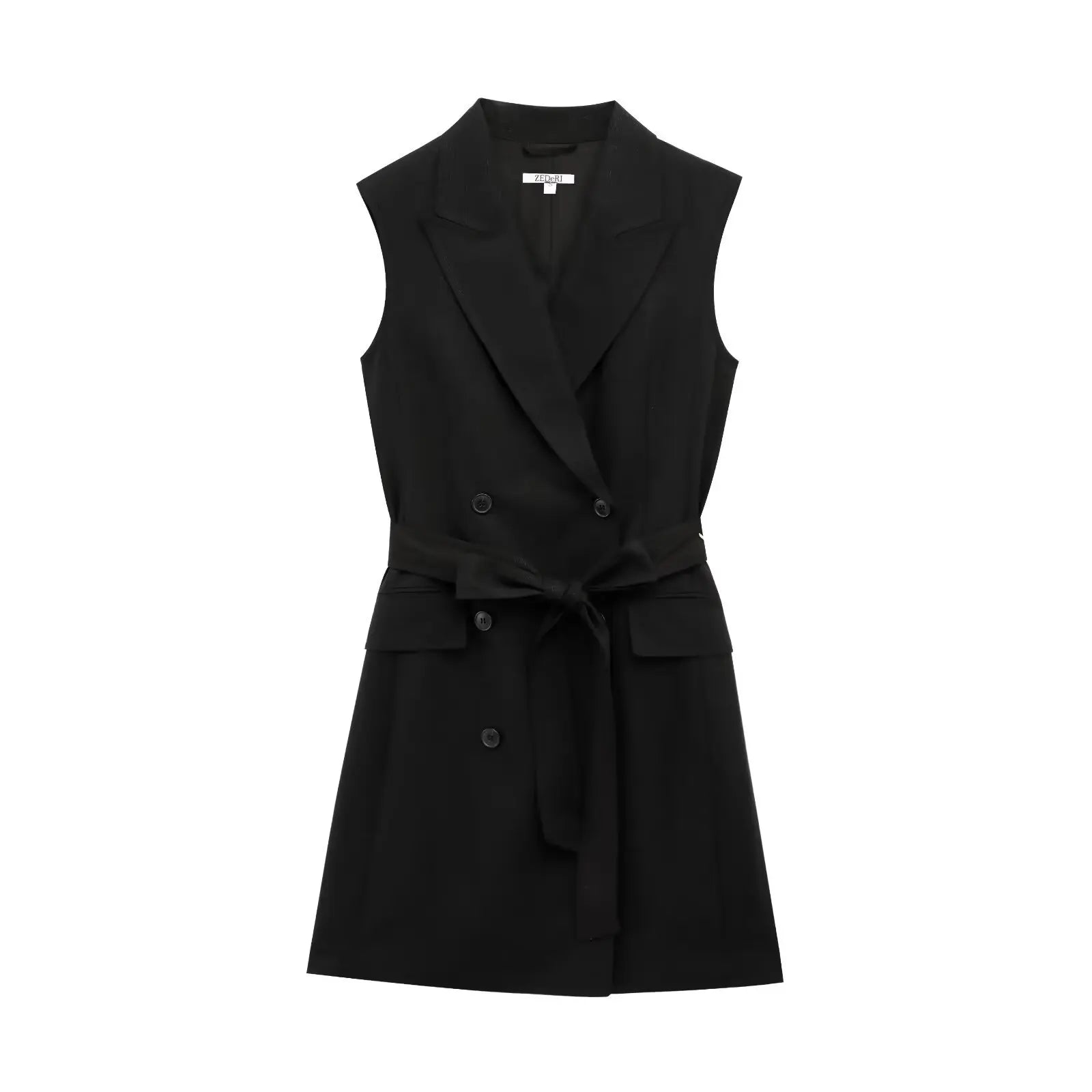 LBSFY -Fashion Simple Slim Fit Blended Short Dress Elegant Solid Color Lapel Summer Dress With Belt Dresses Bouble Breasted Dress