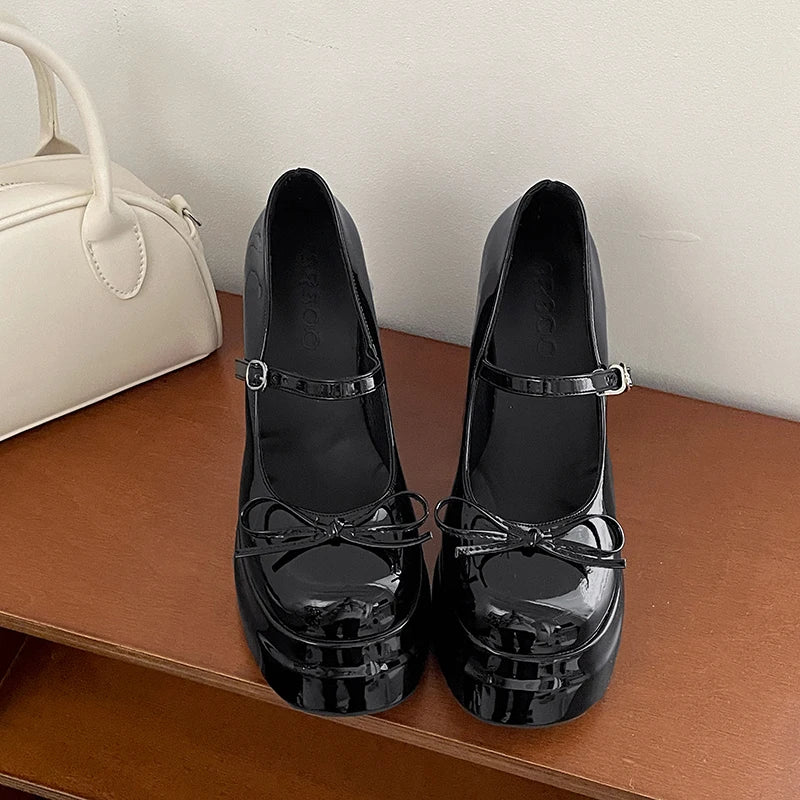 LBSFY -Autumn Platform Thick Heel Women Mary Jane Shoes Fashion Butterfly-knot Shoes Ladies Outdoor Dress Pumps