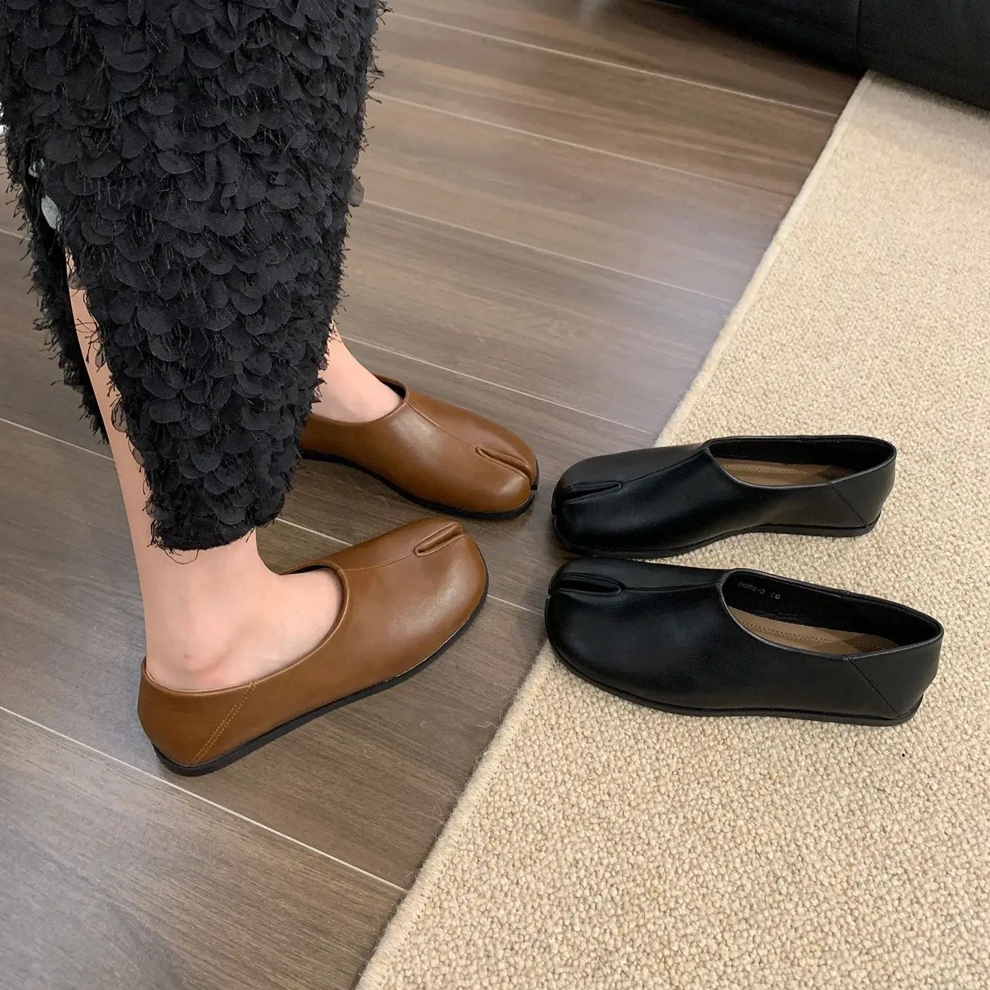 LBSFY -Women Tabi Ninja Slip On Flats Split Toe Slippers Round Toe Shallow Lazy Slip On Boat  Mules Shoes Soft Loafers Mujer