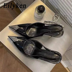 LBSFY -6CM 9CM Thin Heels Women Pumps Patent Leather Sexy Party Prom Slip-On Spring Sandals Mules Shoes